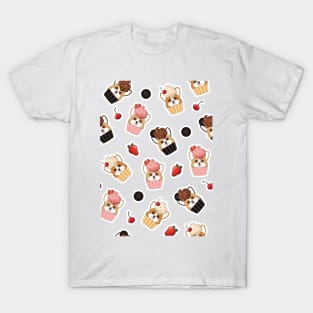 Corgi Cupcake Pattern T-Shirt